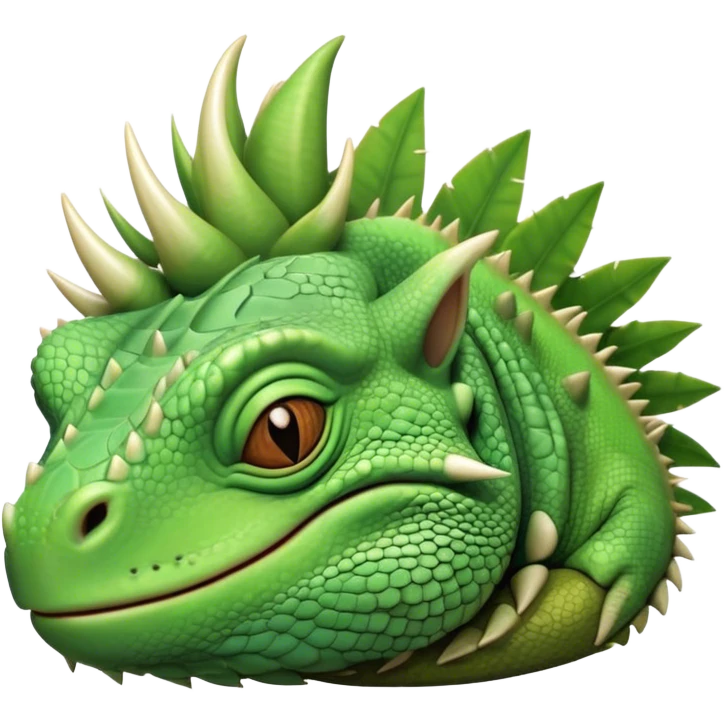 Meme-Worthy Cute Sleeping Iguana Portrait Emoji, Head resting peacefully with a contented smile, showcasing a solid, textured body with a subdued spiky crest and eyes gently closed in serene slumber, Simplified yet adorably endearing features, highly detailed, glowing with a soft, drowsy jungle light, high shine, relaxed and utterly lovable, stylized with an air of playful laziness, soft glowing outline, capturing the essence of a sleeping iguana that feels destined to become the next viral icon of adorable rest! emoji