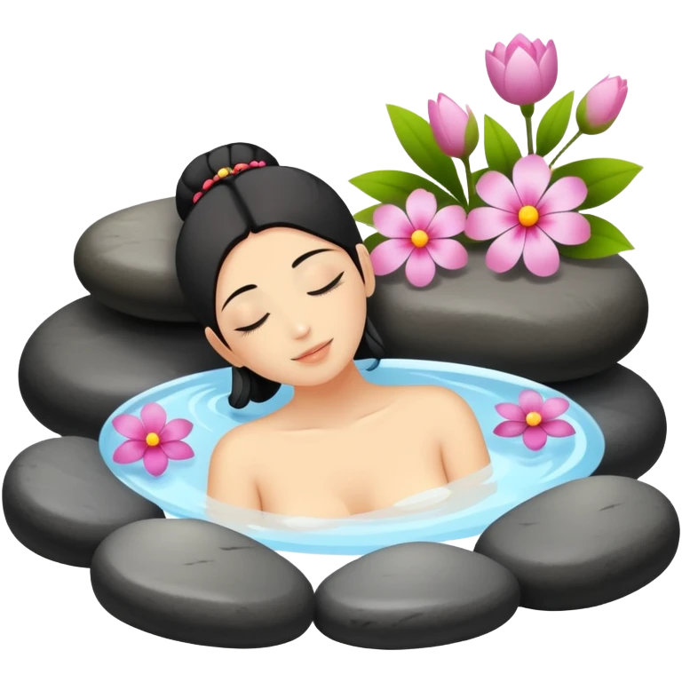 relaxing spa with hot stones and flowers emoji