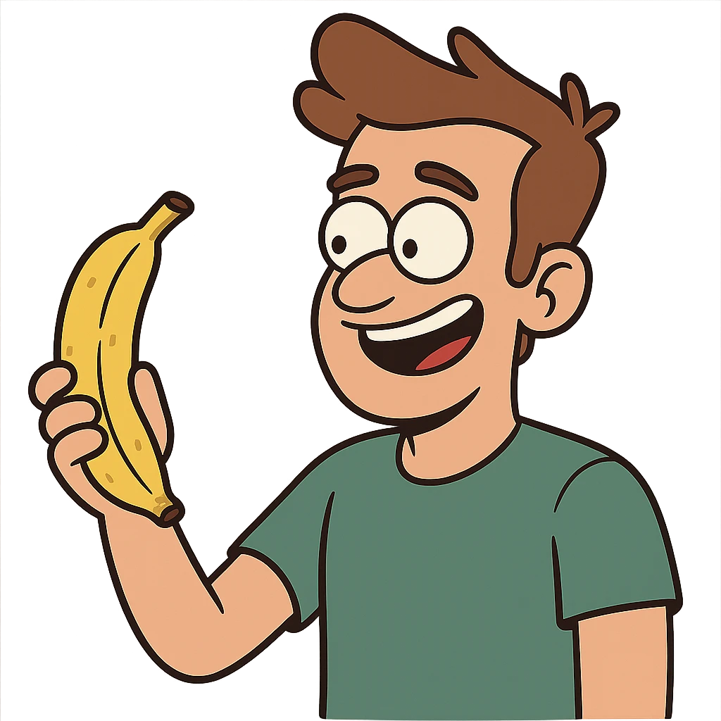 flat toon style guy holding a banana, no background emoji
