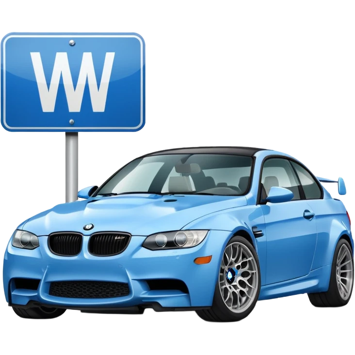 Make me an emoji with a blue bmw M3 and some kind of sign that says ‘W LZR’ emoji
