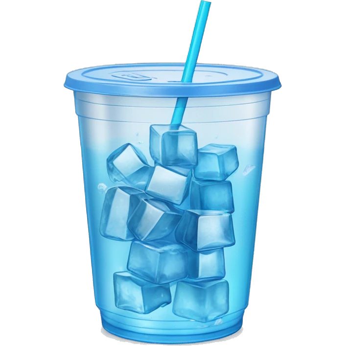 Realistic see through plastic cup and lid with half full Transluscent blue soda,straw and large ice cubes inside. emoji