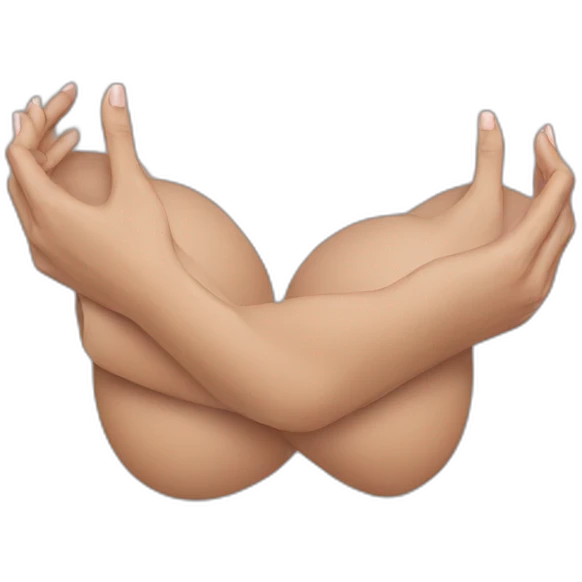 covering breast with her hands emoji