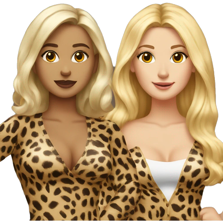 Blonde and brunette besties in cheetah clothes emoji
