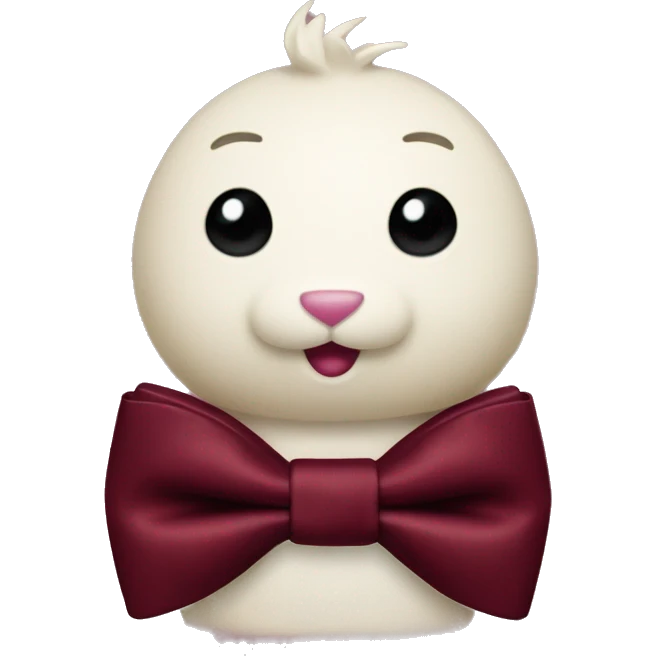 Burgundy bow tie on crème stuffed bunny emoji