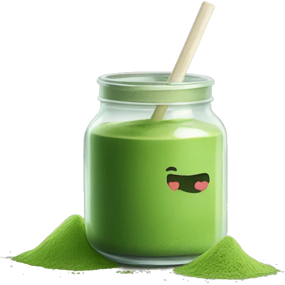 Matcha with straw in glass bottle with lid  emoji