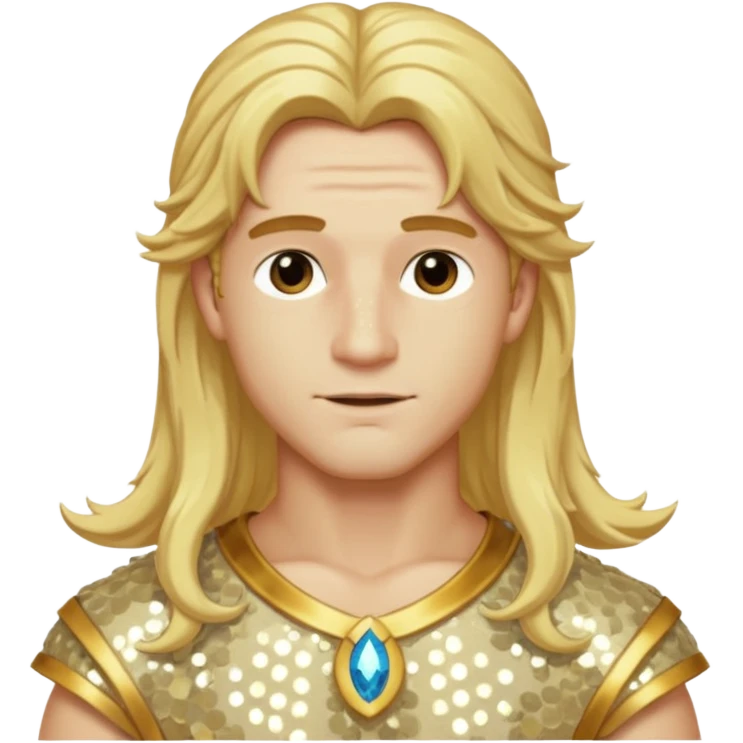 Adonis, God of Beauty with long golden blonde hair, cream sequin outfit emoji