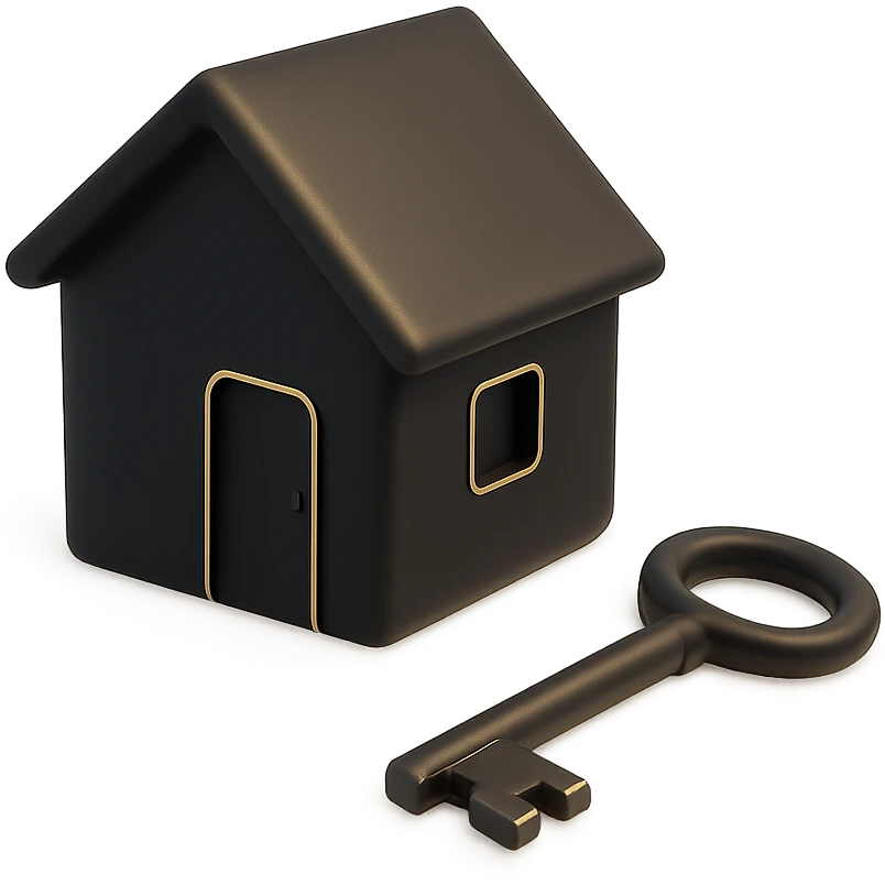 a house with a key nearby in 3D black style emoji