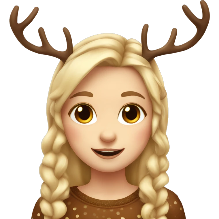 blonde reindeer girl long hair and antlers with cute dots wearing brown  emoji