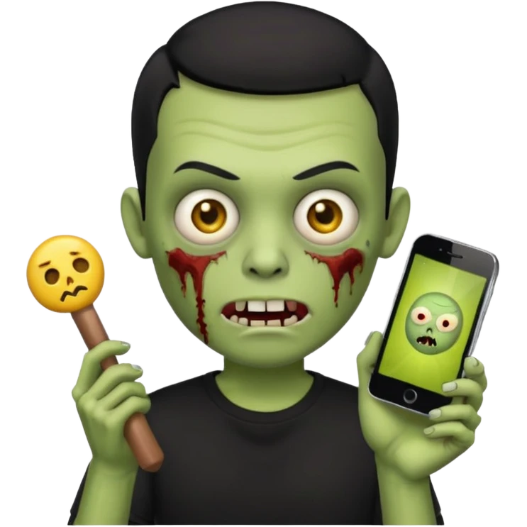 zombie emoji with buzz cut black hair and black t-shirt  iPhone stick  emoji