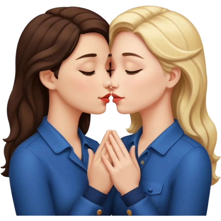 two women kissing hands wrapped around each other emoji