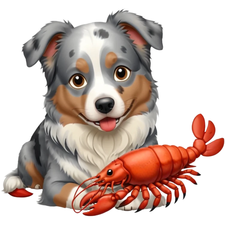 blue merle australian shepherd dog eating a lobster emoji