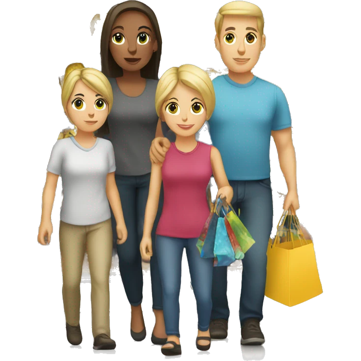 6 caucasian family members shopping emoji