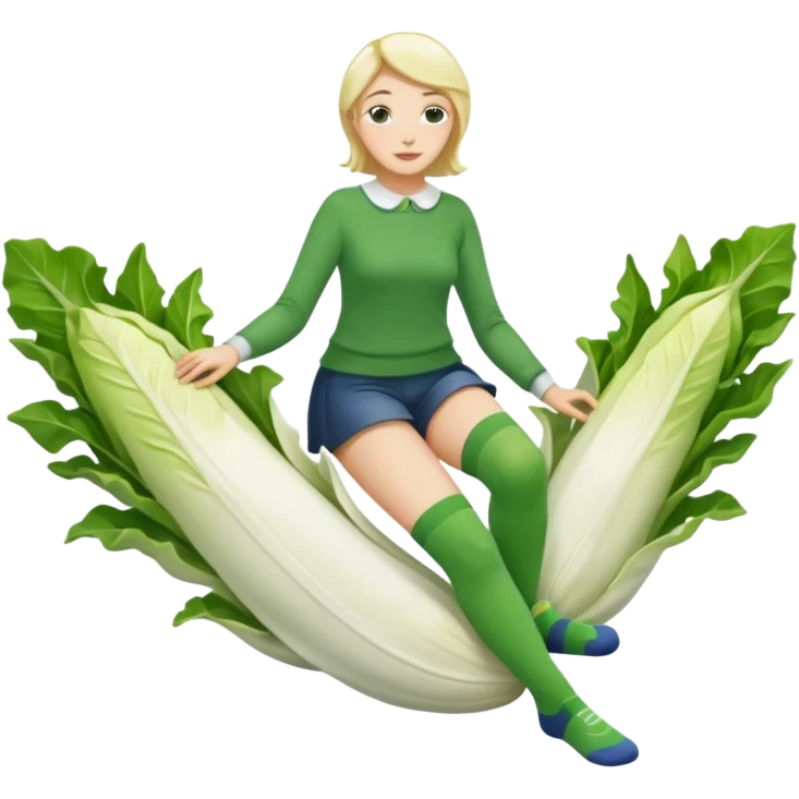  👩🏼 en chaussette, dans une endive géante, emoji