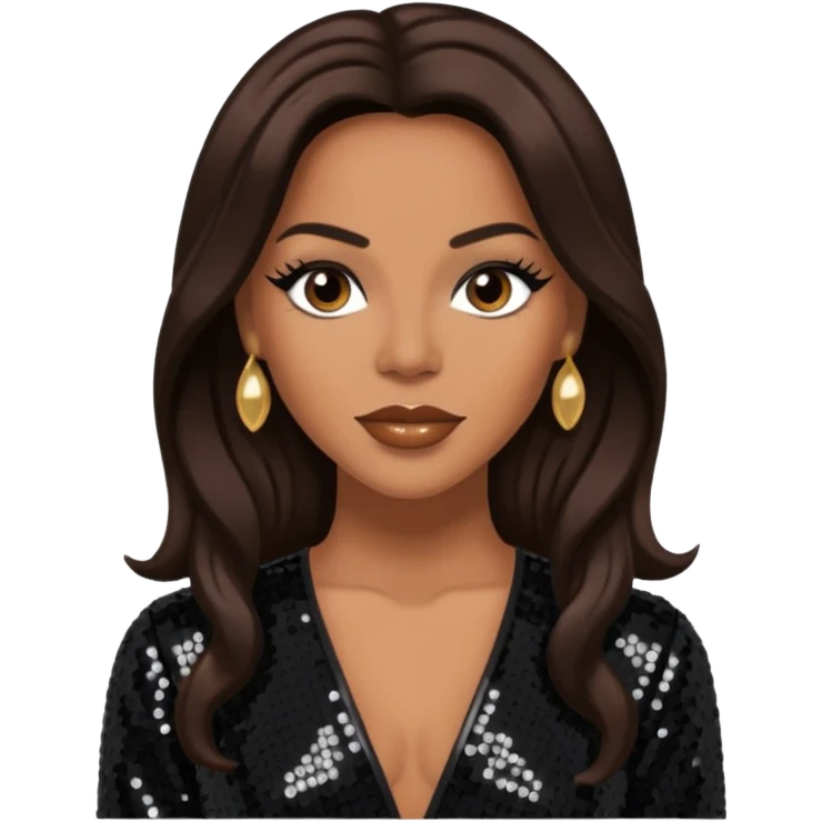 Cindy Herron from En Vogue with tan skin, long dark brown black sequin outfit emoji