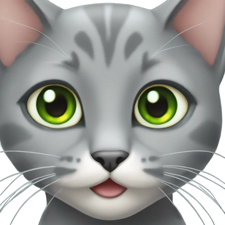 gray Cat green eyes eating fish emoji