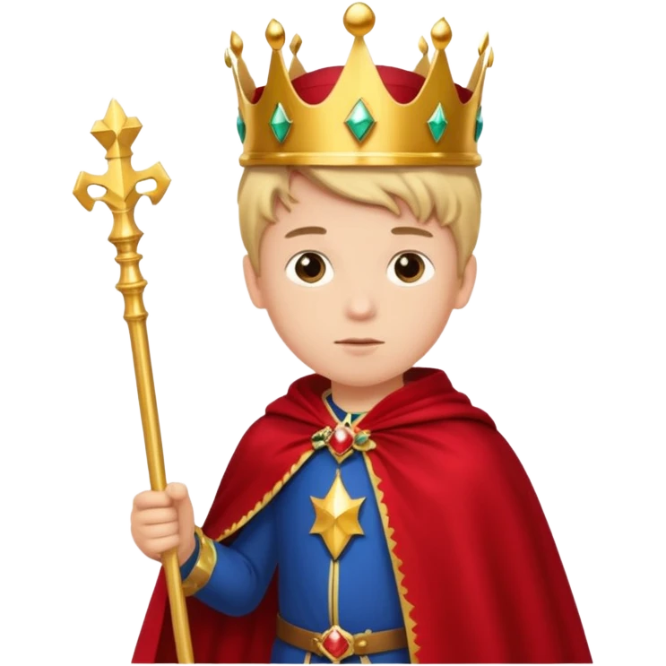A young noble boy wearing a shiny gold crown and royal cape.
























 emoji