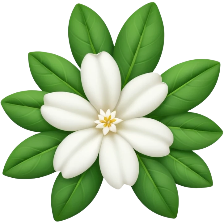 Syrian jasmine flower with delicate white petals and green leaves, elegant emoji