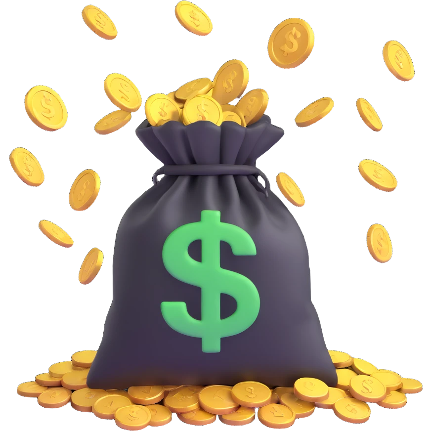 money bag with coins and bills falling out emoji