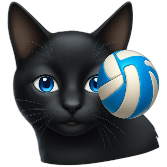 a black cat with blue eyes and a volleyball emoji