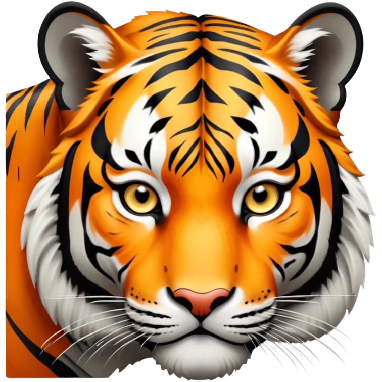 cinematic- noble-tiger-realistic-full-body-standing-emoji,-massive-striped-frame-exuding-power-and-grace,-bold-orange-fur-with-thick-black-stripes,-head-tilted-dramatically,-piercing-yellow-eyes-focused-intensely,-simplified-yet-realistic-focused-features,-highly-detailed,-glowing-with-an-almost-sarcastic-glow expressive eyes emoji