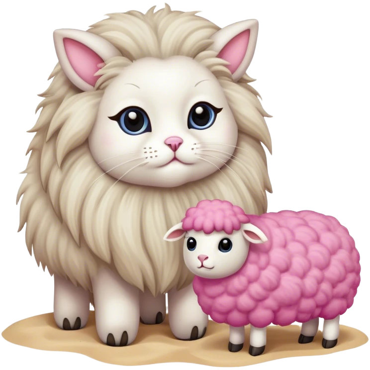 Ragdoll cat next to a pink sheep at the beach  emoji