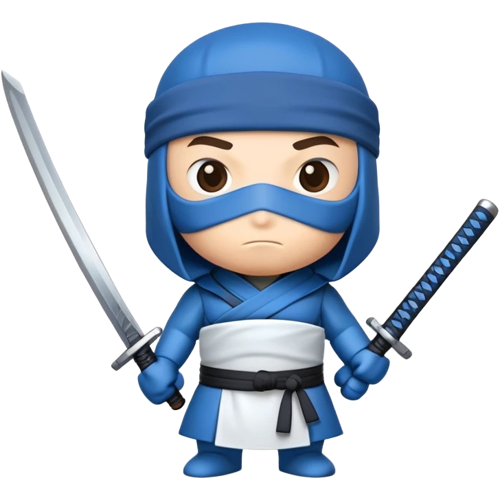 A cartoon to-go coffee cup with a blue ninja headband around the lid and holding a katana sword emoji