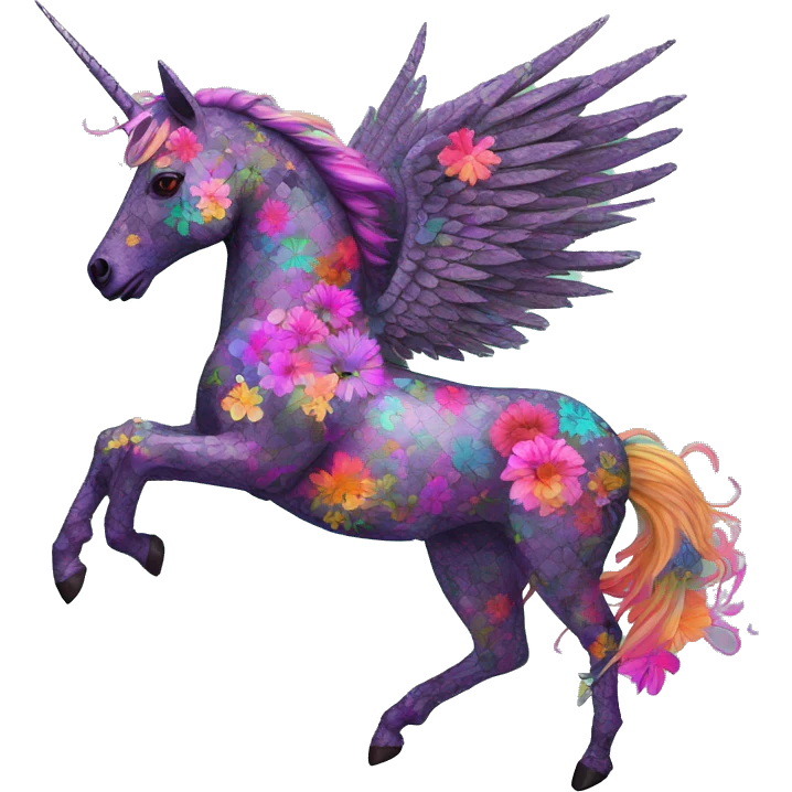 Trippy patchwork Zombie Pegasus unicorn psychedelic flowers floral groovy art neon rave raving emoji