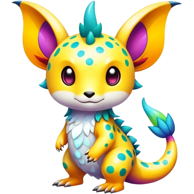Exotic shiny rare epic cute Fakémon-creature, full body, with random markings emoji