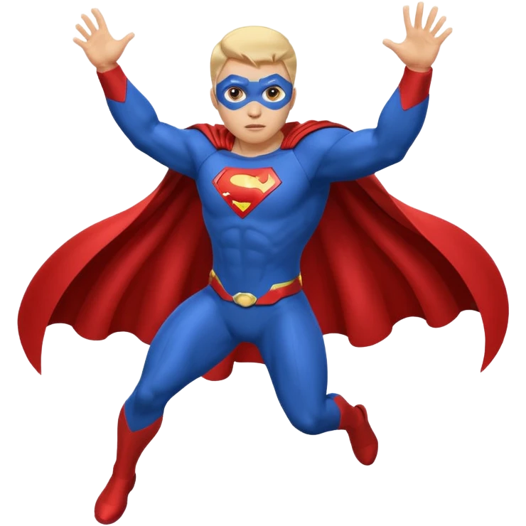 flying superhero in a blue suit with a developing cape emoji