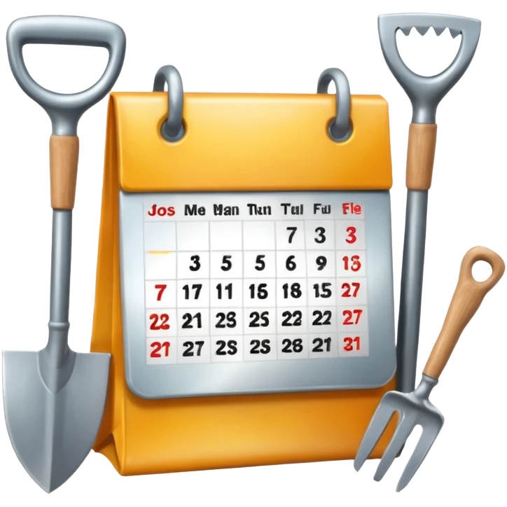 calendar icon with garden tools near. Transparent background emoji