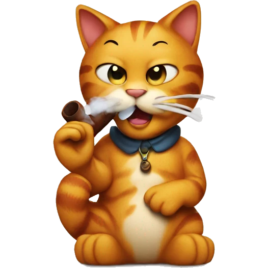 Garfield the cat smoking a wooden pipe emoji