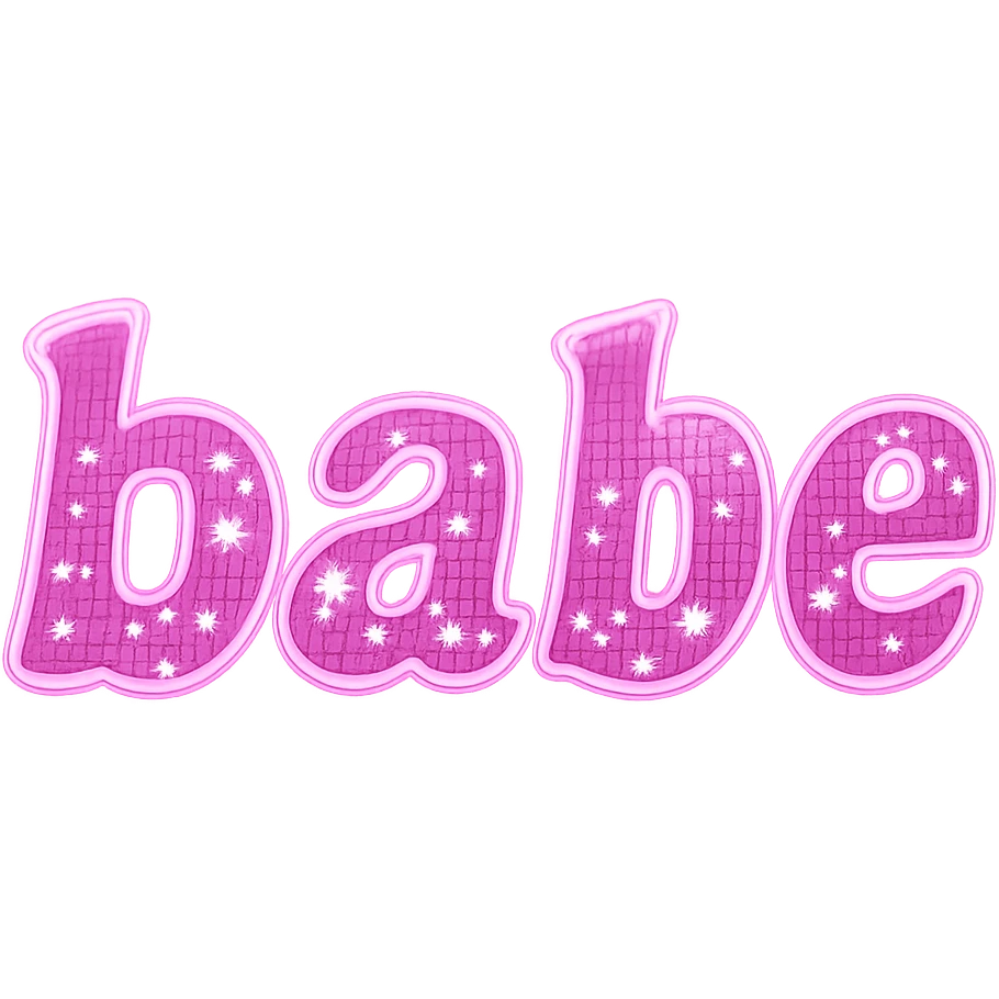 the word 'babe' in pink retro disco style emoji