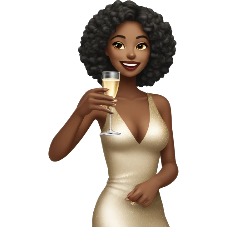 Hot chic girl with champagne in Christmas vibes emoji