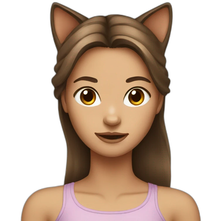 young woman brown long hair as a cat emoji