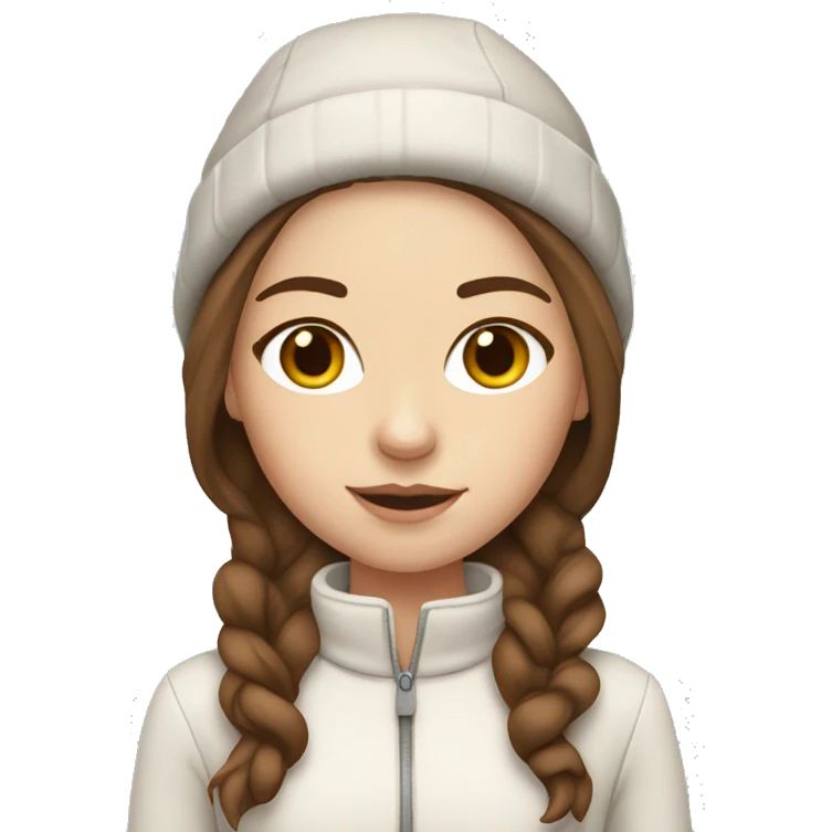 white girl with brown hair wearing a white and brown winter outfit emoji