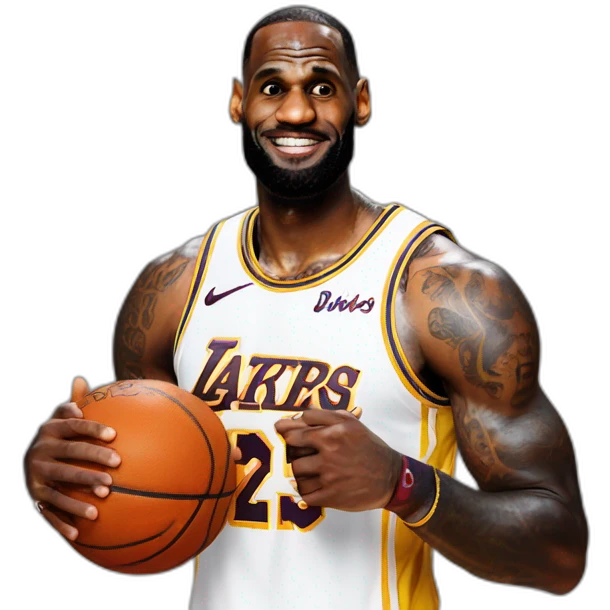 Lebron james standing holding a basketball  emoji