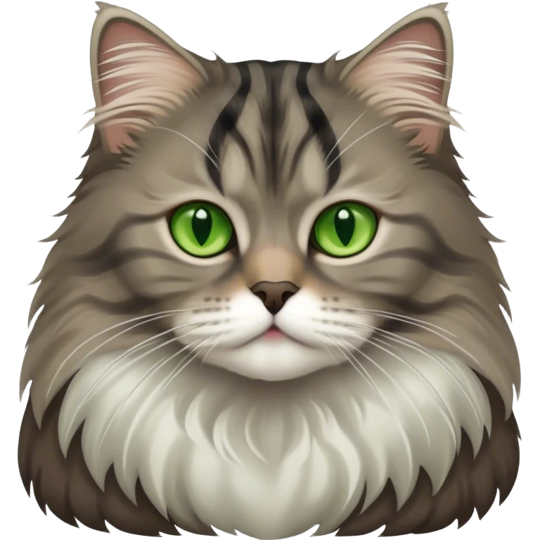 Dark gray striped fluffy siberian cat with green/light brown eyes emoji