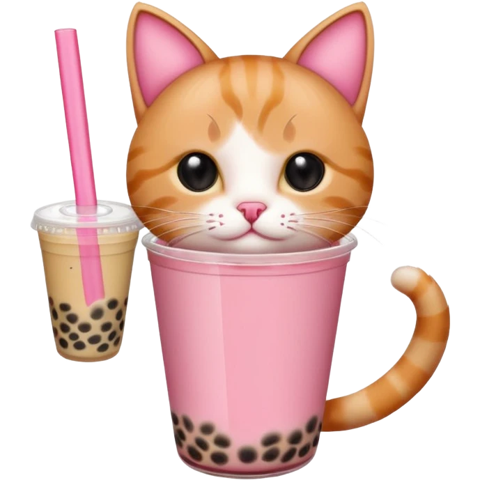 cat drinking bubble tea, apple style emoji, pink background emoji