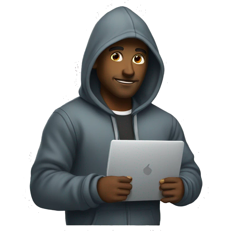 A hacker with a laptop and a dashing hoodie emoji