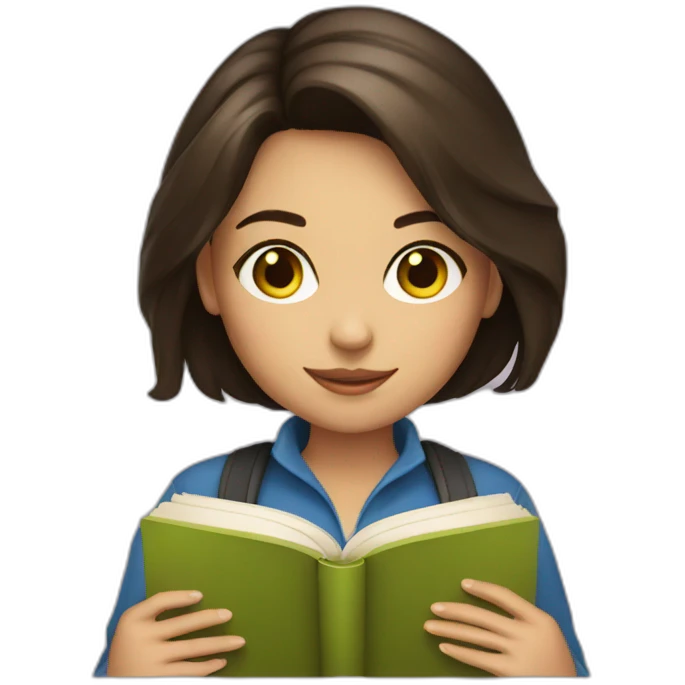 brunette girl with book emoji