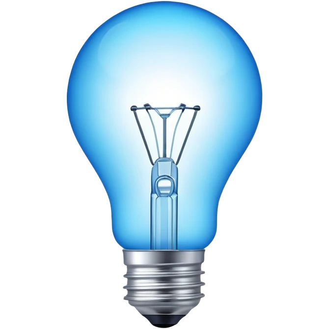 A glowing blue light bulb above a head, symbolizing a new idea. Minimalist, modern style, clean design emoji