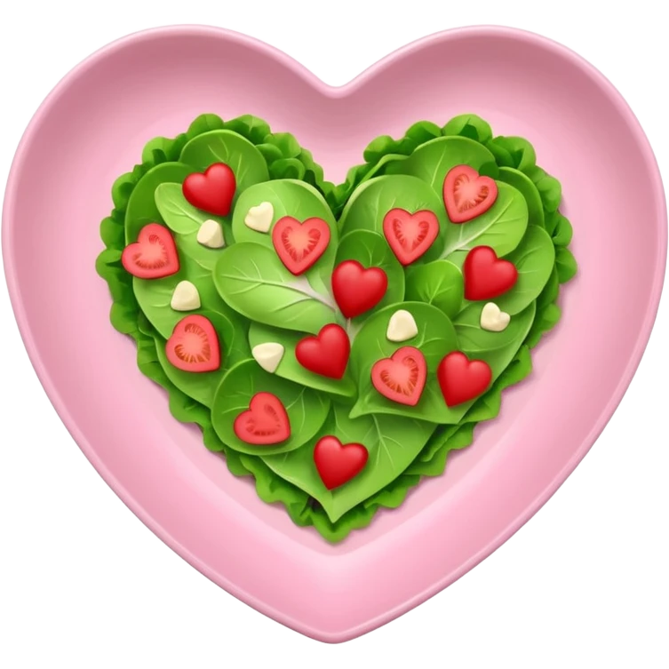 green salad in a light pink heart shaped plate emoji