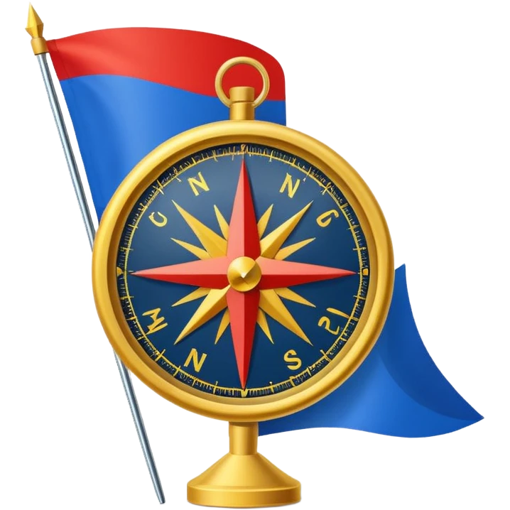 A minimal emoji of a compass pointing toward a planted flag. Flat design, confident colors, modern emoji style. Represents choosing direction and seeing it through to completion. Avoid corporate or motivational poster aesthetics. emoji