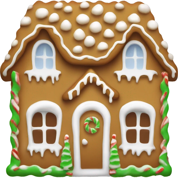 gingerbread house with beige and white icing sugar emoji