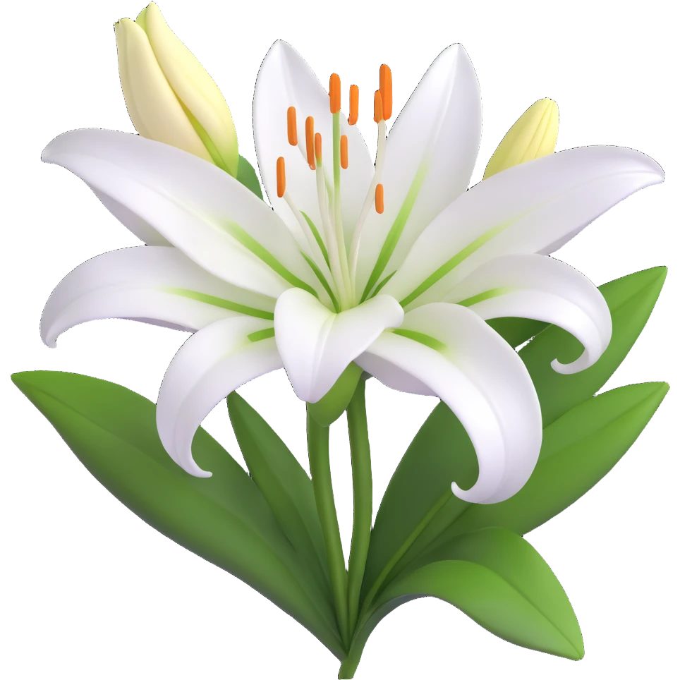Elegant white lily flower with detailed petals and green foliage emoji