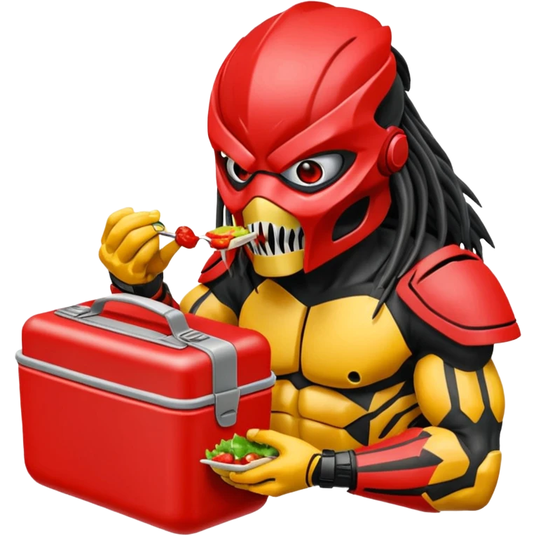 The predator with red mask eating from a lunchbox  emoji