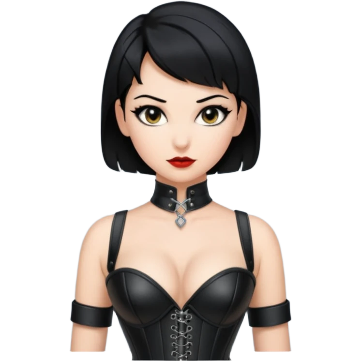 Woman in black leather very short hair cleavage dominatrix emoji