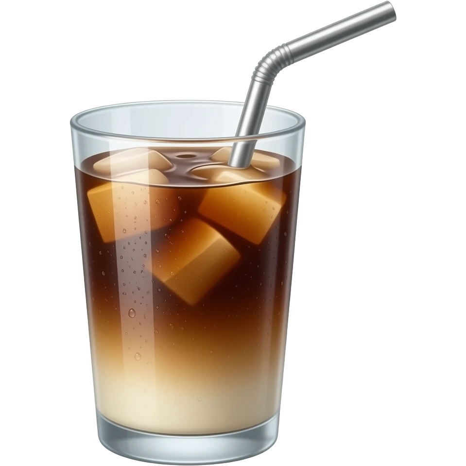 classic iced coffee with milk in a glass cup with a metal straw emoji