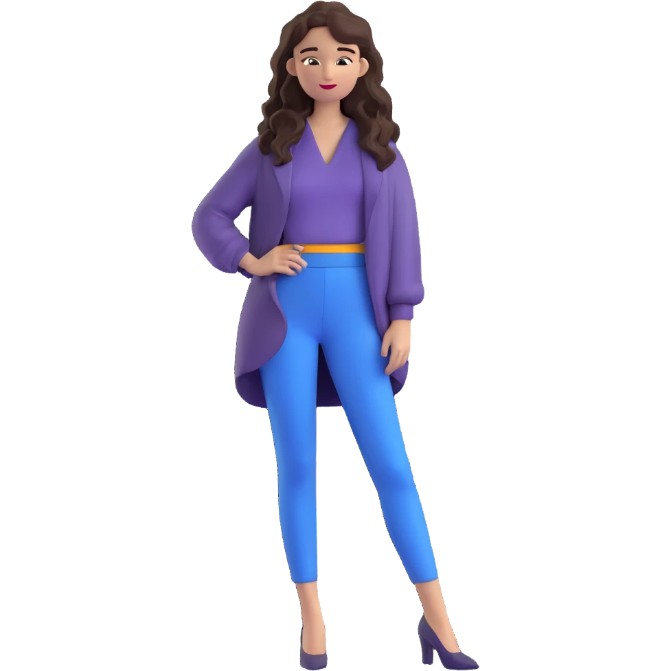 Trendy fashionable woman with long loose wavy hair wearing chic clothes emoji