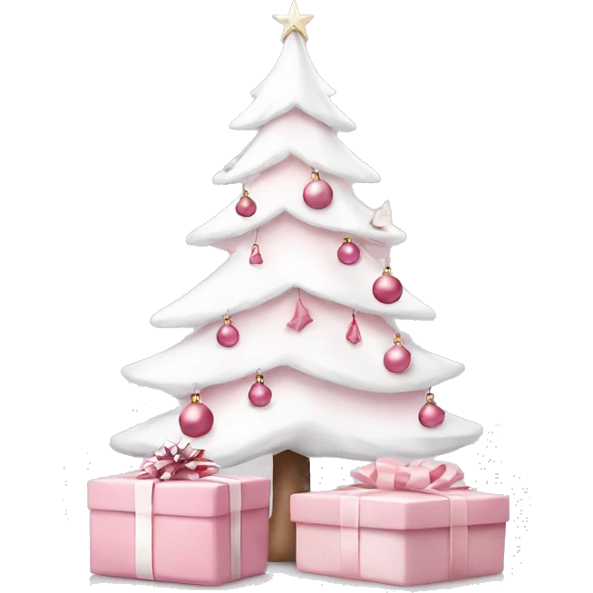 Light pink Christmas gifts under a white Christmas tree  emoji